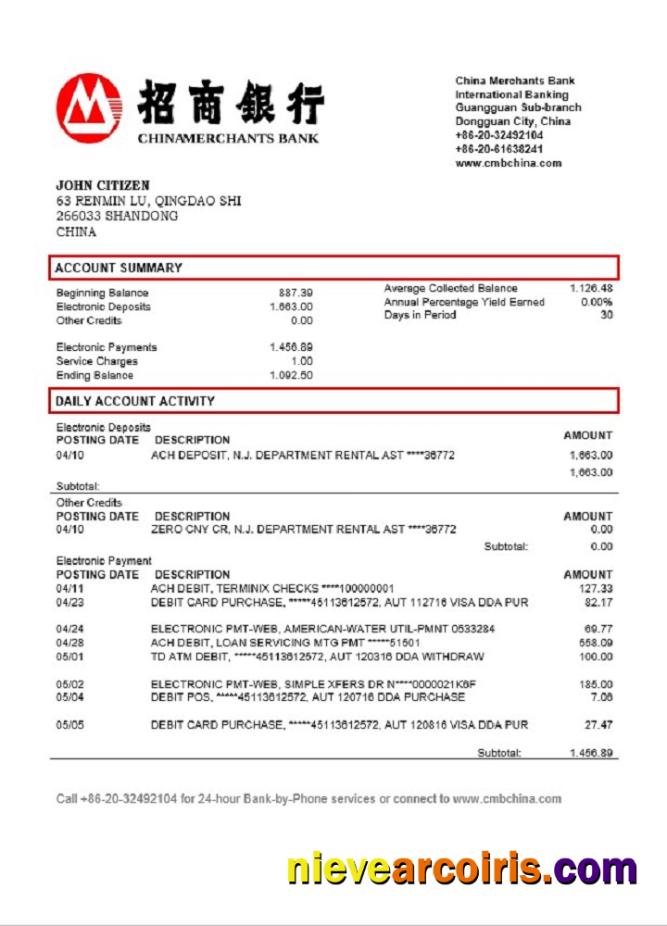 China Merchants bank statement